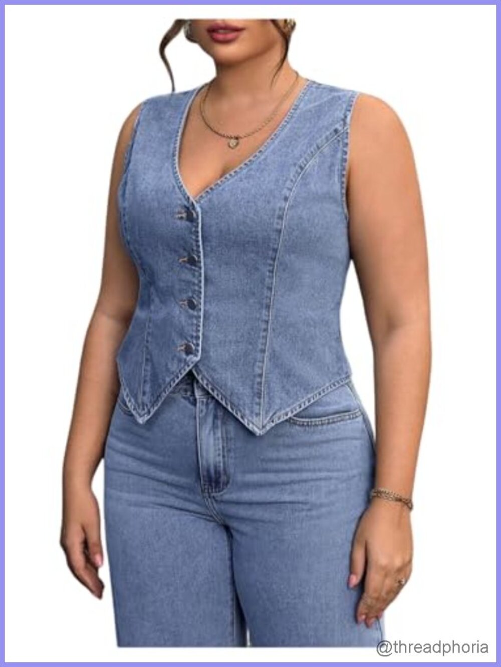 Plus Size Denim Vest Jacket Sleeveless V Neck Button Up Women's Jean Waistcoat